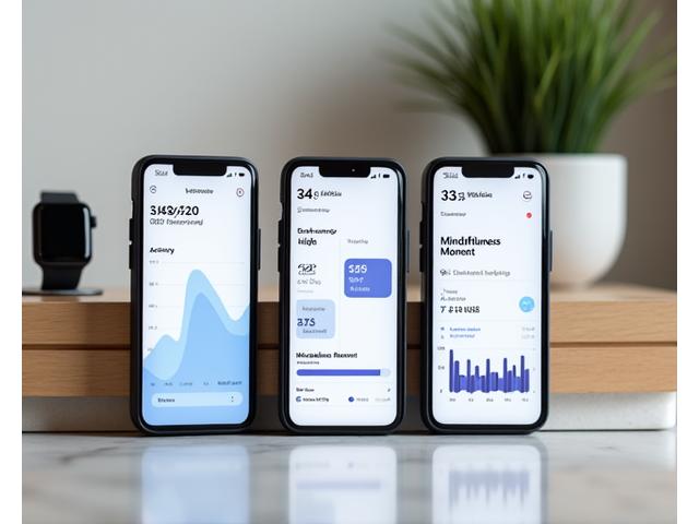 Schermate di un'app mobile di wellness con tracking del sonno e dell'attività fisica