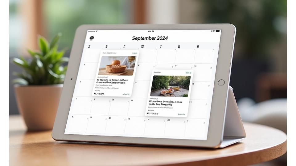 Interfaccia del calendario eventi con webinar e meetup a Roma