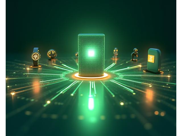 Rappresentazione visuale dei flussi di dati criptati verso un server sicuro, con icone di smartwatch, smartphone e un computer, simboleggiando la raccolta consapevole e protetta di dati wellness