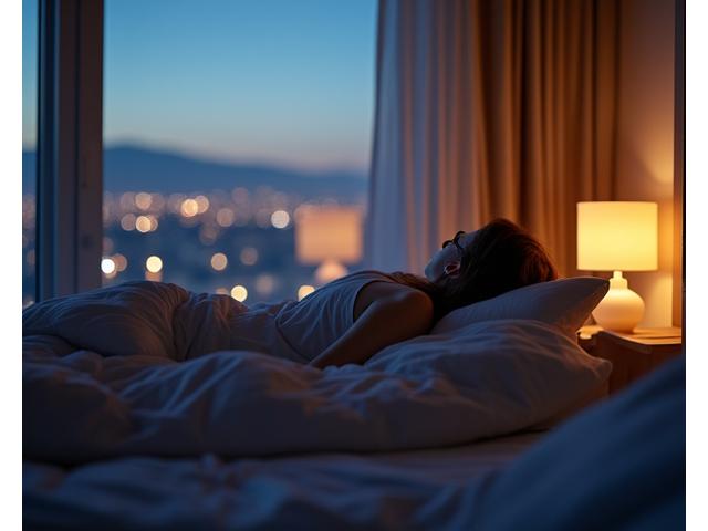 Ambiente notturno calmo con persona che si prepara a dormire, per il miglioramento del sonno