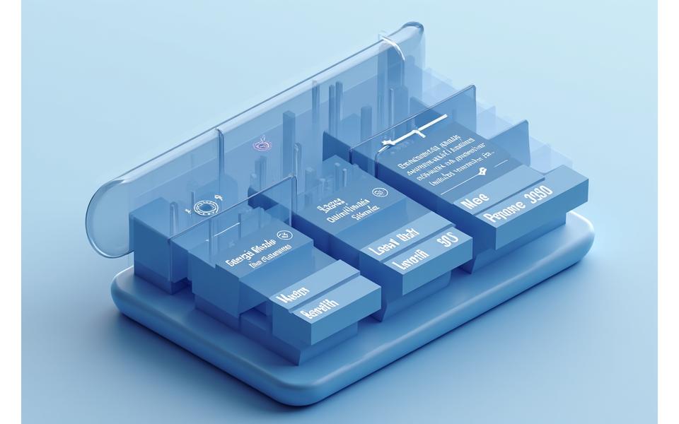 Dashboard digitale con grafici e indicatori chiave di performance (KPI) che mostrano miglioramenti in energia, qualità del sonno e livelli di stress nel tempo, con un focus su un periodo di 90 giorni. Colori del brand dominanti negli elementi grafici.